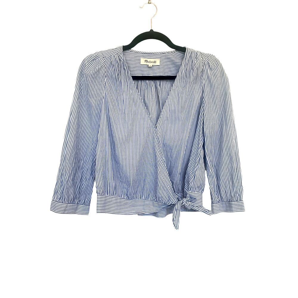 Madewell - Wrap Tie-Front Top in Indigo Stripe - Size Small Shirt